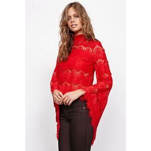 MinkPink Drama Queen Lace Top Red Flare Bell Sleeves Size Large
